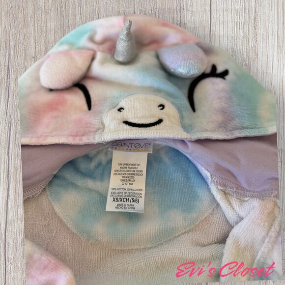 Saint Eve Swim Girls 3 Tie Dye Unicorn Hooded Pool Home Robe Sz 5 6 - Picture 6 of 6